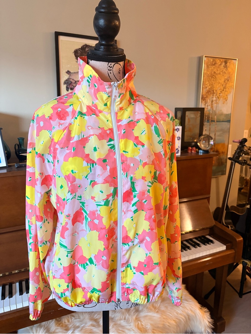 Ruby Rd. Floral Zip-Front lightweight Jacket - Pink & Yellow
